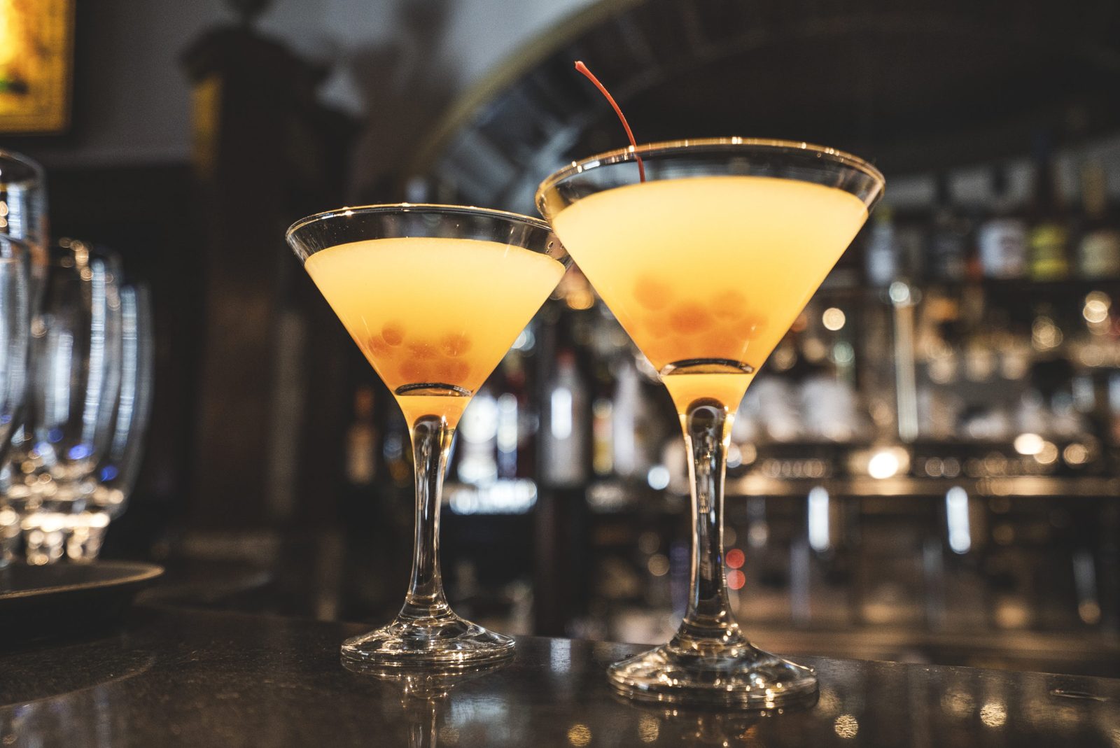 Martini cocktails on the bar counter